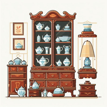 Vintage cupboard furniture. Hand drawn vector illustration in retro style.のイラスト素材