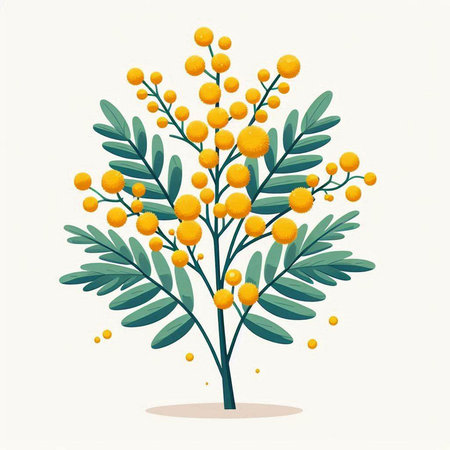 Mimosa tree isolated on the white background. Vector illustration.のイラスト素材