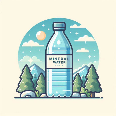 Vector illustration of a bottle of mineral water in a flat style.のイラスト素材