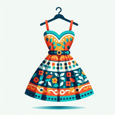 Women's dress on a hanger. Colorful vector illustration.のイラスト素材