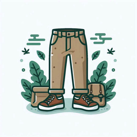 Vector illustration of hipster man in jeans and sneakers with bag and plants.のイラスト素材