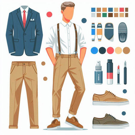 Vector illustration of a set of men's clothing and accessories for men.のイラスト素材
