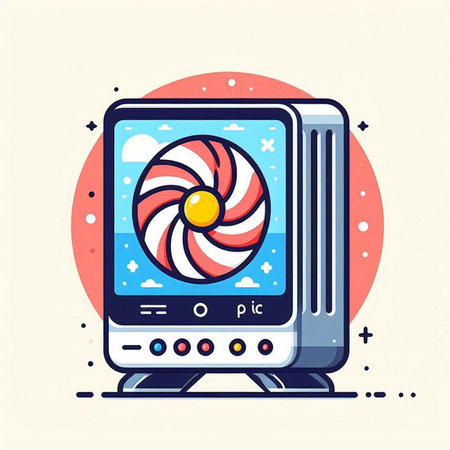 Retro tv with lollipop. Vector illustration in flat styleのイラスト素材