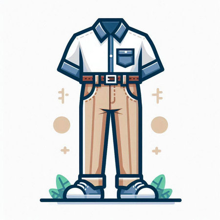Vector illustration of a man wearing jeans, shirt and suspenders.のイラスト素材