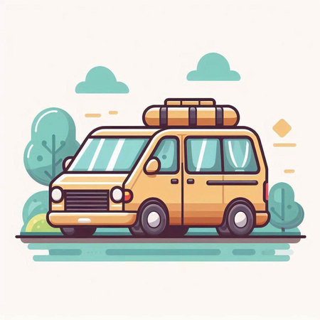 Car with luggage on the roof. Vector illustration in flat style.のイラスト素材