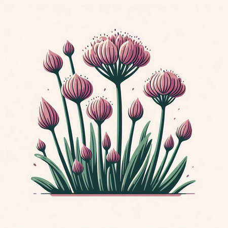 Vector illustration of a blooming chives. Hand drawn flowers.のイラスト素材