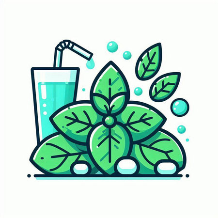 Mint leaves and smoothie. Vector illustration in flat style.のイラスト素材