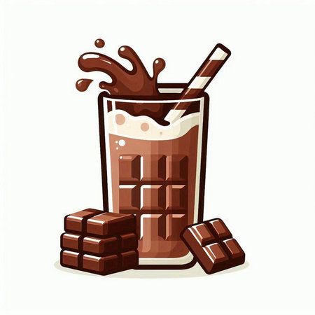 Chocolate milkshake with whipped cream and chocolate cubes. Vector illustration.のイラスト素材