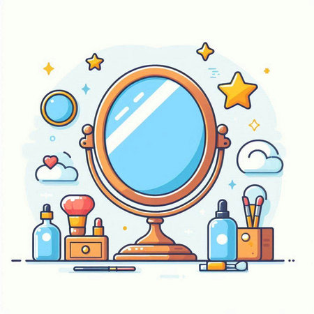 Cosmetics and makeup products. Vector illustration in flat line style.のイラスト素材