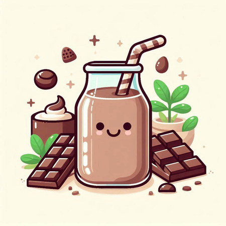 Cute milkshake and chocolate bar. Vector illustration in cartoon style.のイラスト素材