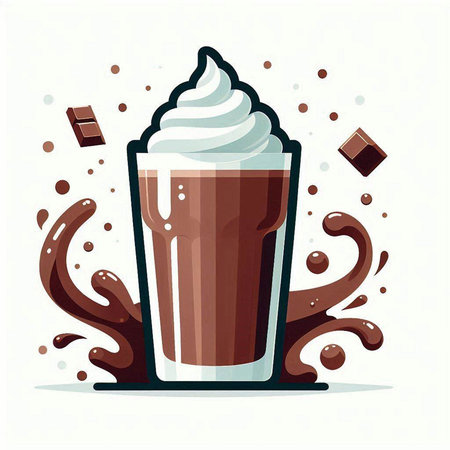 Coffee with whipped cream and chocolate splash. Vector illustration.のイラスト素材