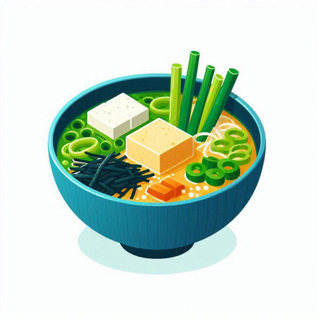 Illustration of a bowl of miso soup with tofu and chopsticksのイラスト素材