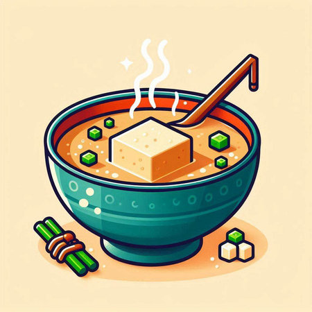 Tofu soup in a bowl. Cartoon vector illustration of Japanese cuisine.のイラスト素材