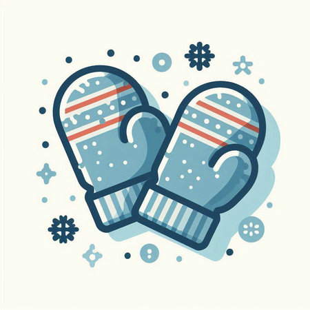 Mittens and snowflakes. Vector illustration in flat style.のイラスト素材