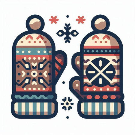 Vector illustration of two knitted mittens with snowflakes.のイラスト素材