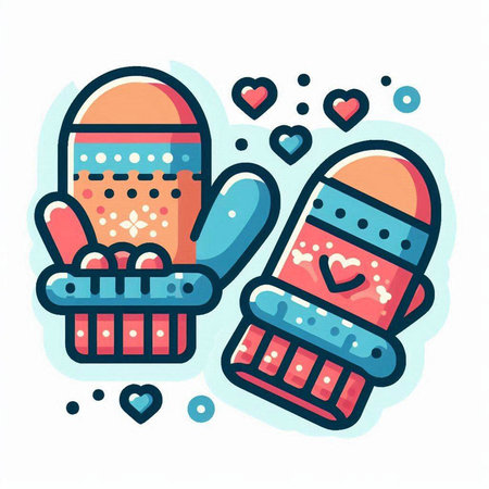 Winter mittens with gifts. Vector illustration in doodle style.のイラスト素材