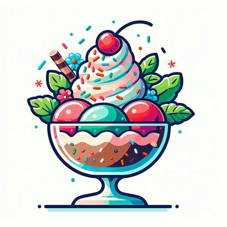 Ice cream vector illustration. Ice cream in a glass bowl. Ice cream in a bowl.のイラスト素材