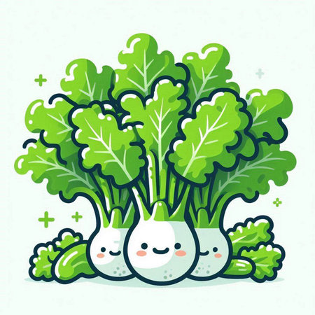 Cute kawaii radish vegetable vector illustration. Cartoon vegetable character.のイラスト素材