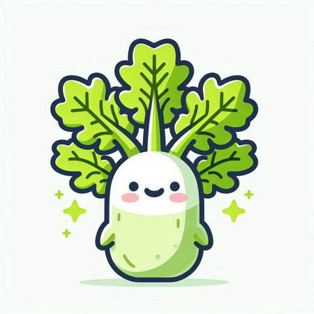 Cute kawaii kohlrabi icon. Vector illustration.のイラスト素材