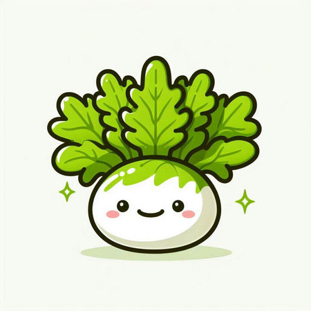 Cute kawaii lettuce character vector illustration. Cute vegetable character.のイラスト素材