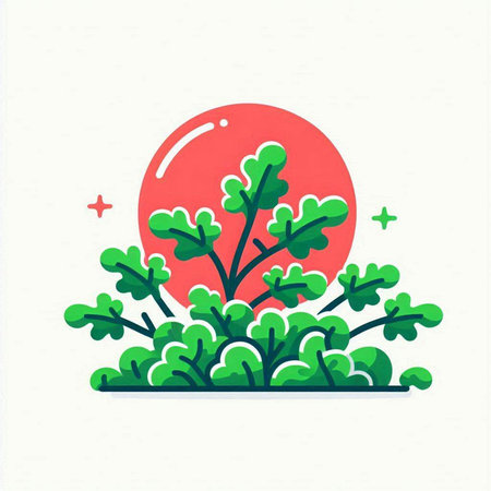 Illustration of a red sun and green trees. Vector illustration.のイラスト素材