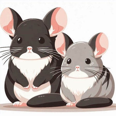 Illustration of a couple of chinchilla and mouse on a white backgroundのイラスト素材