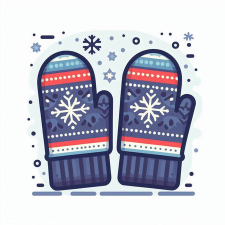 Vector illustration of knitted mittens with snowflakes on a white background.のイラスト素材