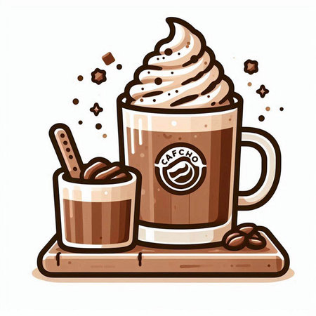 Coffee cup with whipped cream and cinnamon sticks. Vector illustration.のイラスト素材