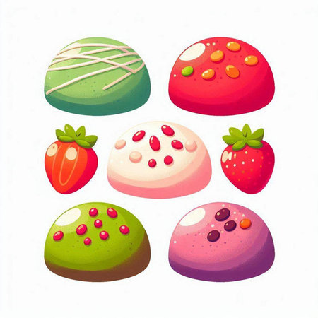 Strawberry candies set isolated on white background. Vector illustration.のイラスト素材