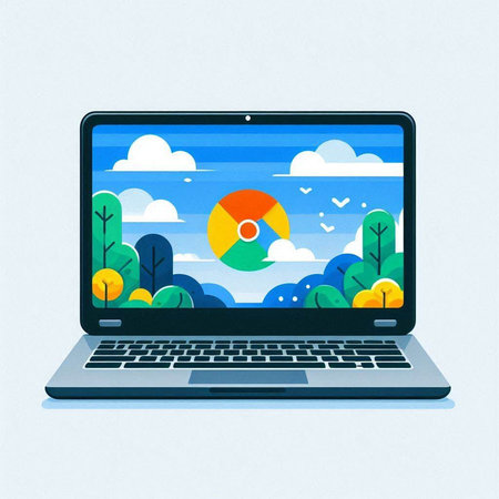 Laptop with nature landscape on screen. Vector illustration. Eps 10のイラスト素材