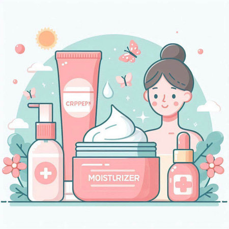 Cosmetics and skin care. Vector illustration in flat cartoon style.のイラスト素材