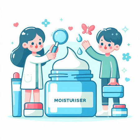 Cute little girl and boy with cream jar. Vector illustration.のイラスト素材