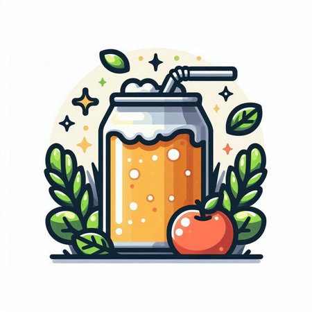 Apple juice in a jar with a straw. Vector illustration in flat style.のイラスト素材