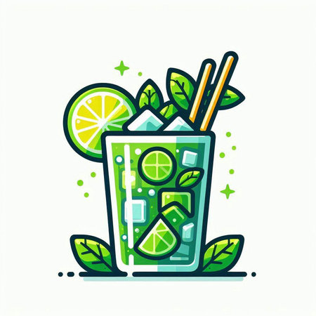Cocktail with lime, mint and ice. Vector illustration.のイラスト素材