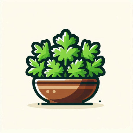 Flowerpot with green plants. Vector illustration in flat style.のイラスト素材