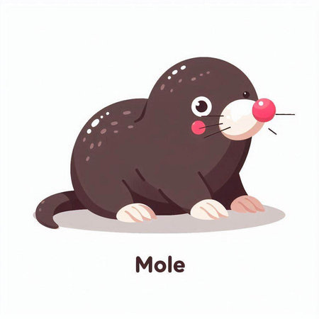 Illustration of a cute mole with a red nose on a white backgroundのイラスト素材