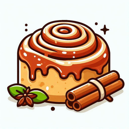 Cinnamon roll with cinnamon and star anise. Vector illustration.のイラスト素材