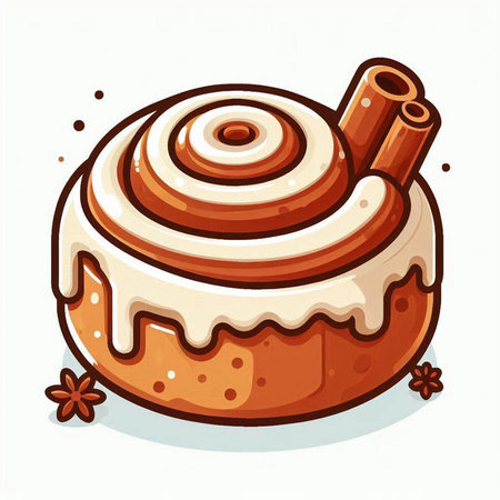 Cinnamon roll with cinnamon and star anise. Vector illustration.のイラスト素材