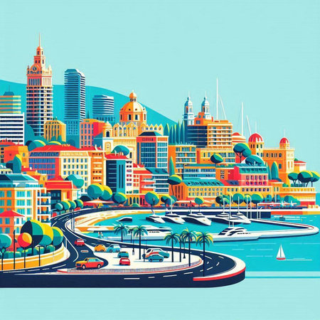 Modern City Skyline with Colorful Buildings. Vector Illustration.のイラスト素材