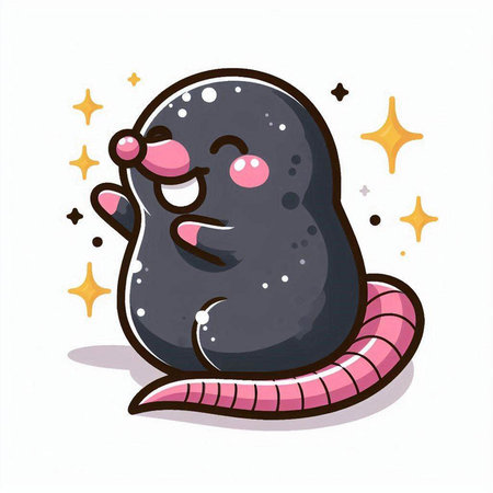 Vector illustration of a cute cartoon black worm isolated on white background.のイラスト素材