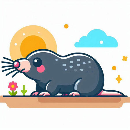 Vector illustration of a mole on a white background with sun and cloudsのイラスト素材