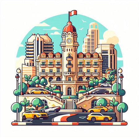 Cityscape of the old town. Vector illustration in flat design style.のイラスト素材