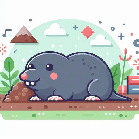 Cartoon mole in the garden. Vector illustration in flat style.のイラスト素材