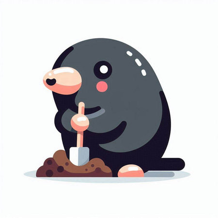 Vector illustration of a cute cartoon mole with a shovel. Isolated on white background.のイラスト素材