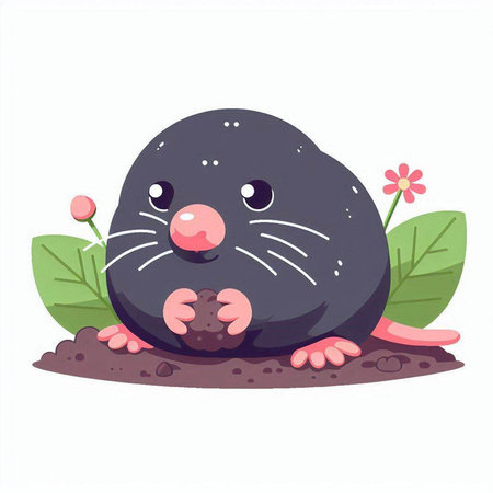 Mole vector illustration. Cute cartoon mole with a flower in its paws.のイラスト素材