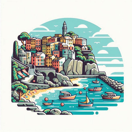 Cinque Terre, Italy. Colorful vector illustration.のイラスト素材