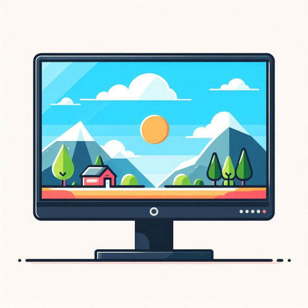 Vector illustration of a computer monitor with a view of a mountain landscape.のイラスト素材