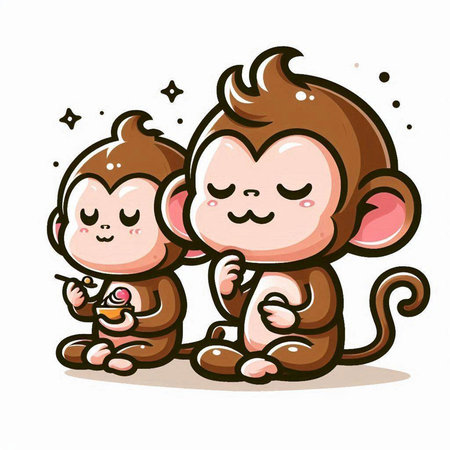 Cute monkey and monkey in love isolated on white background. Vector illustration.のイラスト素材