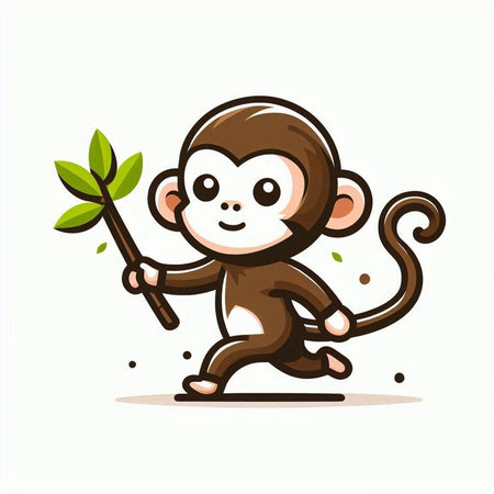 Monkey cartoon vector illustration. Cute funny monkey with leaf.のイラスト素材