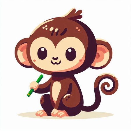 Cute cartoon monkey with pencil. Vector illustration isolated on white background.のイラスト素材